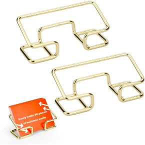 2pcs Business Card Holder Desktop, Gold Metal Business Cards Stand Display Name Cards Organizer for Women Men Office Supplies