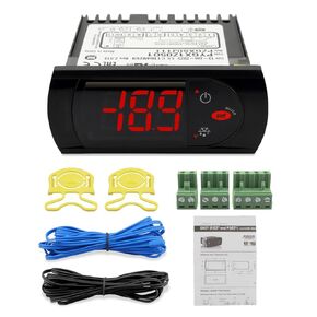 PJEZS0H100 Digital Thermostat Controller with Temperature Sensor Probe 115V Fit for Carel and All Refrigerator Types with Mounting Hardware and Instructions