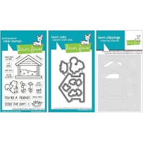 Lawn Fawn Backyard Bird Feeder Stamps ، وفاة ، وتلوين الإستنسل والجيب
