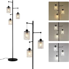beaysyty Art Decor Crystal Floor Lamp 3-Light Contemporary Crystal Lampshade for Living Room,Bedroom,Office,Bulb Included,Chrome Finish