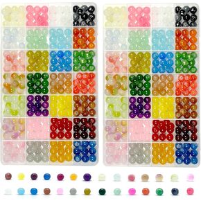 10mm Glass Beads for Jewelry Making, 560PCS 28 Colors Round Beads Bracelet Making Kit, Assorted Circle Bead for DIY Earrings Necklaces Rings Gifts, 2 Box