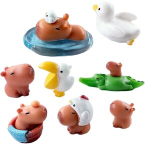 تماثيل Capybaras ، 10pcs Miniature Capybaras Duck & Friend التماثيل لتزيين الحديقة