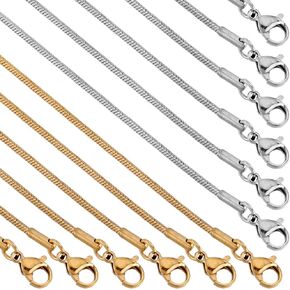 SUNNYCLUE 12 Pack 20 Inch/ 0.5m 1mm Stainless Steel Snake Chain Bulk Snake Necklace Making Metal Gold Silver Lobster Claw Clasps Cable Link Chains for Jewelry Making Supplies Women Adult DIY Crafts