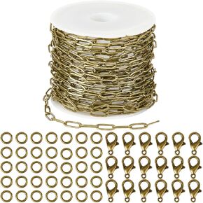 SUNNYCLUE 16.4 Feet/5M 3.5mm Chain Jewelry Making Kit Paperclip Chain Set Antique Bronze Metal Brass Rectangle Connector Links with Jump Rings Lobster Claw Clasps for Bracelet Necklace DIY Crafts