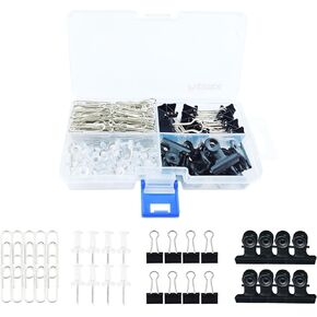 مقاطع مقاطع مقاطع Binder Kit مجموعة مجموعة مخططات المكتبية مع مربع ومقاطع مفصلية مجموعات دبابيس للمكاتب والمنزل والمدرسة المنظمين والملحقات (Silver and Black Kit)