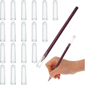 Vin Beauty 18 Pieces Plastic Pencil Cap, Pencil Tip Protector Cover Clear Pencil Toppers Clear Pencil Caps for Wooden Pencils Extender Holders for Student School Office, Extender for Colored Pencils