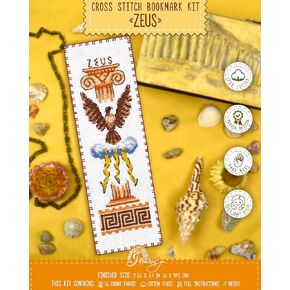 Povitrulya Counted Cross Stitch kit Zeus - Embroidery Set for DIY Bookmark with 16 Count Blank Aida Fabric, Paper Pattern and presorted Floss