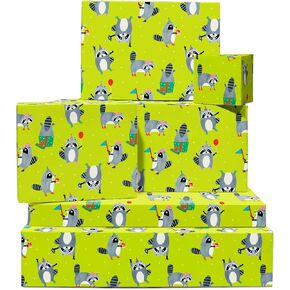 Central 23 Raccoon Wrapp Paper Funny - 6 صفائح من غلاف هدايا عيد الميلاد - الراكون الحفلات - ورقة التغليف الأخضر للرجال للأطفال - تأتي مع ملصقات - قابلة لإعادة التدوير