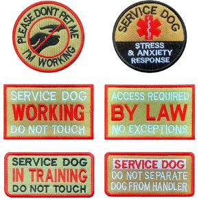 Antrix 6 PCS Tan Service Dog Patch for Dog Harness ، التدريب على العمل ، لا تلمس الإجهاد الأليفة والاستجابة للقلق وصوله المطلوبة بموجب قانون Hook & Loop Dog Patch للكلاب الكبيرة سترات/تسخير