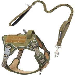 BUMBIN Dog Harness for Large Dogs No Pull, Tactical Dog Harness, with Handle, Adjustable Dog Vest Harness, 6Ft Bungee Dog Leash Large Dogs, No Pull Shock Absorbing Dog Leash with Car Seat Belt
