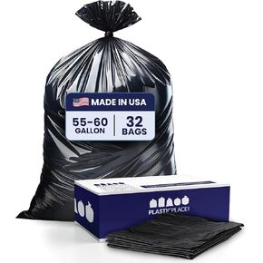 Plasticplace Contractor Trash Bags 55-60 Gallon, Heavy Duty Garbage Bags, 3.0 Mil Clear Trash Bags, Tear-Resistant Large Trash Can Liners for Construction, Recycling & Home Improvement (50 Count)
