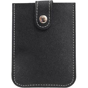Business Card Holder Faux Leather Card Holder Large Capacity Pull-Out 6 Slots Solid Color Button Slim Minimalist Portable Business Card Bank Card Driver License Organizer Storage Bag Black