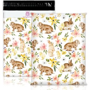 50Pcs Easter Floral Bunny Poly Mailers 10 x 13 Inch Boho Flower Rabbit Packaging Bags Self Seal Mailing Envelope Bags for Small Business Clothing Document