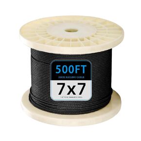1000 FT Black Stainless Steel Wire Rope Cable for Deck Railing T316 1/8" Industry Wire Rope Cable for Decking Stairs 7x7 Strand Core Steel Cable