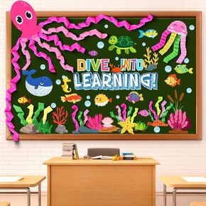 Pasimy 51 PCS Bulletin Bulletin Board تحت زخارف الفصول الدراسية البحر DIY SEA الحيوانات الأخطبوطات الأسماك ديكور الغوص في قواطع التعلم للعودة إلى المدرسة الصيفية لوازم الحفلات المدرسية