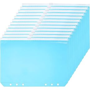 PATIKIL A5 Binder Pocket, 12 Pack PVC Zipper 6 Holes Binder Pouch Folders Document Waterproof Filing Storage Loose Leaf Bags for 6-Ring Notebook Binder, Blue