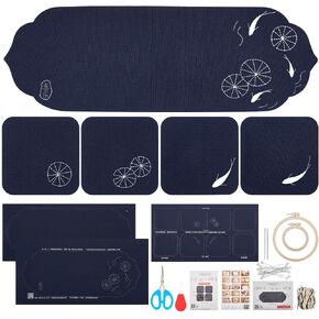 FreeBloss 5 Set Sashiko Kit Sashiko Tea Mats Kit Sashiko Kit للمبتدئين Sashiko Coaster مع نمط الأسماك Sashiko Kit لمحبي التطريز DIY Sashiko Kit للبالغين