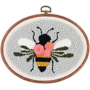 Kimberbell Punch Needle Set – Bloomin’ Bee - Complete DIY Embroidery Kit with Tool, Monks Cloth, Frame, Yarn & Dimensional Flowers – Adorable Bee Punch Needle Craft with Reusable Project Bag