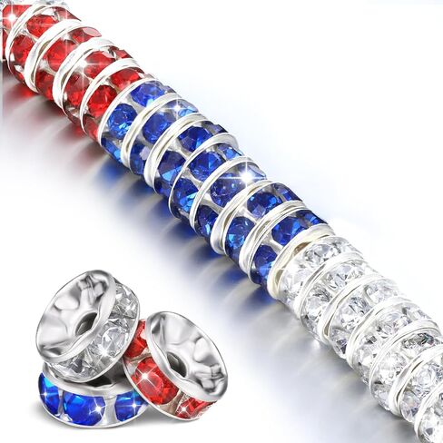 Ferreve 600 Pcs Christmas Spacer Beads for Jewelry Making 8mm Rhinestone Spacer Beads for Beaded Pens Red Green White Crystal Bead Spacers for DIY Holiday Bracelet Necklace Gifts Crafts in Kuwait