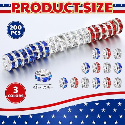 Ferreve 600 Pcs Christmas Spacer Beads for Jewelry Making 8mm Rhinestone Spacer Beads for Beaded Pens Red Green White Crystal Bead Spacers for DIY Holiday Bracelet Necklace Gifts Crafts in Kuwait