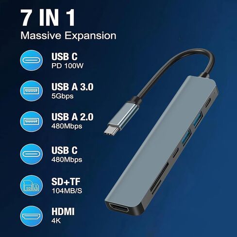 محول USB C إلى HDMI، محول HDMI 3 في 1 إلى USBC رقمي AV متعدد المنافذ، محول USB من النوع C إلى HDMI 4K، USB 3.0، 100 وات PD لجهاز MacBook Pro Air iPad Chromebook XPS Acer HP Dell Surface Samsung in Kuwait