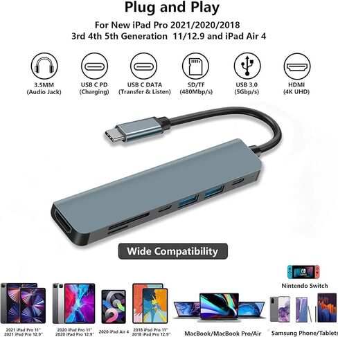 محول USB C إلى HDMI، محول HDMI 3 في 1 إلى USBC رقمي AV متعدد المنافذ، محول USB من النوع C إلى HDMI 4K، USB 3.0، 100 وات PD لجهاز MacBook Pro Air iPad Chromebook XPS Acer HP Dell Surface Samsung in Kuwait