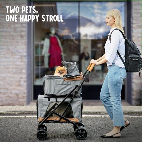 Double Pet Stroller with Detachable Carriers - Ideal for 2 Dogs or Cats - Compact & Convenient Design - Easy Assembly Double Dog Stroller - Cosmic Beige in Saudi Arabia