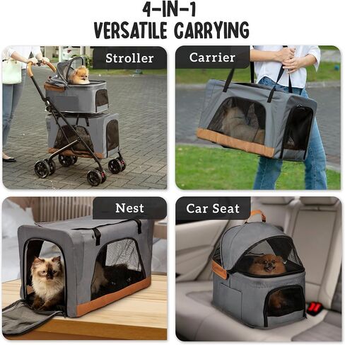 Double Pet Stroller with Detachable Carriers - Ideal for 2 Dogs or Cats - Compact & Convenient Design - Easy Assembly Double Dog Stroller - Cosmic Beige in Saudi Arabia