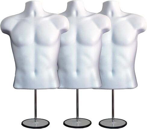 2 Pack Male Mannequin Torso with Stand Dress Form Tshirt Display Countertop Hollow Back Body S-M Clothing Sizes Black in Saudi Arabia