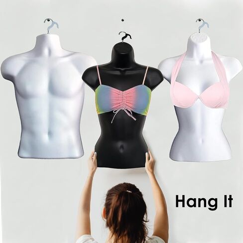 2 Pack Male Mannequin Torso with Stand Dress Form Tshirt Display Countertop Hollow Back Body S-M Clothing Sizes Black in Saudi Arabia