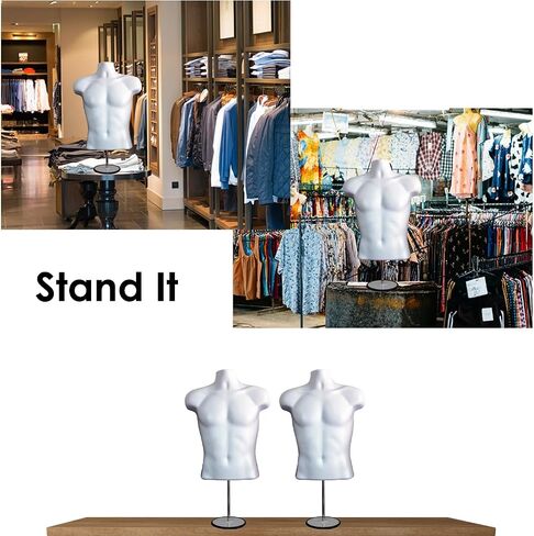 2 Pack Male Mannequin Torso with Stand Dress Form Tshirt Display Countertop Hollow Back Body S-M Clothing Sizes Black in Saudi Arabia