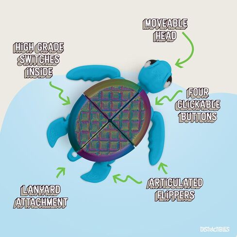 Distractible Turtle Fidget Toy, Articulating Design with Shell Clickers, Pocket-Sized & Durable, Sensory, Stress Relief, ADHD, Autism & Stim (Blue-NEON) in Saudi Arabia