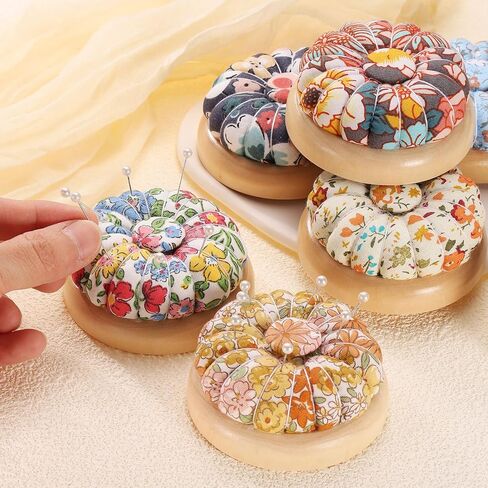 HARFINGTON Pin Cushions Sewing Cute Needle Japanese Style Cushion Needle Holder Pincushions Magnetic Top Wooden Base for Sewing Quilting Needlework DIY Crafts, Floral Grey in Saudi Arabia
