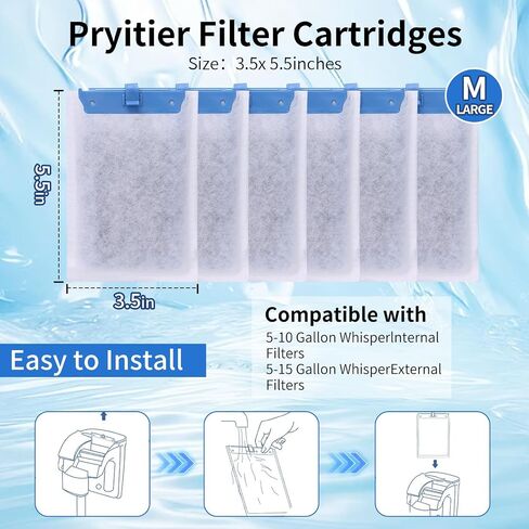 6 Pack Aquarium Filter Cartridges - Compatible with Whisper Power Filters, Medium Bio-Bag Replacement for 10i, PF10, IQ10 - High-Efficiency Filtration, Easy to Install, Keeps Water Crystal Clear in Kuwait
