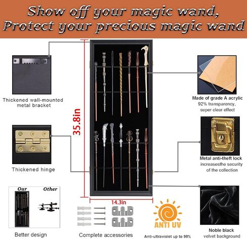7 Wands Display case Universal Wizard Magic Wand Stand Wall Mount Lockable Wood magiquest Wand Vertical Hanging Holder Box Rack for Wand Collection in Saudi Arabia