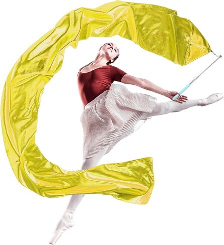 98" Dance Streamer with Scalable Rod, Gymnastics Dance Ribbon Artistic Twirling Ribbon, Church Worship Adoration Dance Banner for Dancer and Church Liturgical Praise(Transparent White) in Kuwait