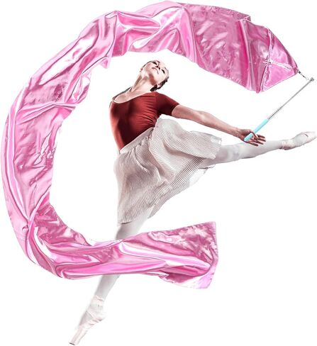 98" Dance Streamer with Scalable Rod, Gymnastics Dance Ribbon Artistic Twirling Ribbon, Church Worship Adoration Dance Banner for Dancer and Church Liturgical Praise(Transparent White) in Kuwait