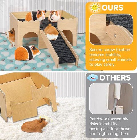 Wooden Guinea Pig Hideout Castle with Stairs,Small Animal Bed Hut Habitats Spacious 2-Level Detachable Small Pet House for Rabbits, Hamsters & Chinchillas Bunny (Grey) in Saudi Arabia