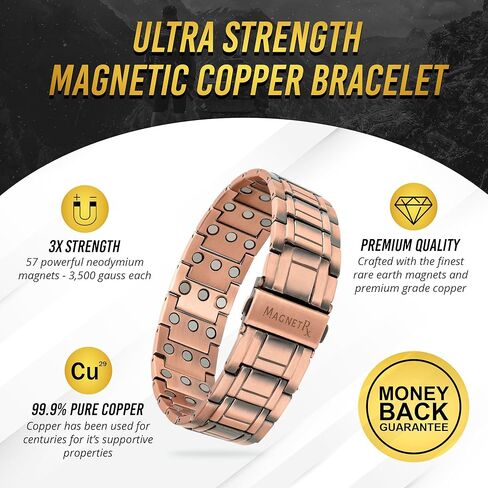 MagnetRX® Pure Copper Bracelet for Men – Effective Ultra Strength Magnetic Copper Bracelets – Adjustable Bracelet Length with Included Sizing Tool (Classic Style) in Kuwait
