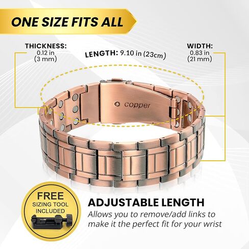 MagnetRX® Pure Copper Bracelet for Men – Effective Ultra Strength Magnetic Copper Bracelets – Adjustable Bracelet Length with Included Sizing Tool (Classic Style) in Kuwait