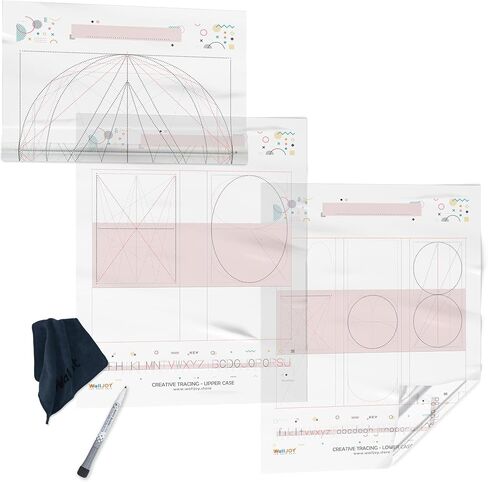 Clear Dry Erase Tracing Board Set – 3 Pack Uppercase & Lowercase Letters, Shapes Learning Poster, Adhesive-Free Small Whiteboard for Kids, Sticks to Any Surface, for Preschool & KG-2nd Grade in Saudi Arabia