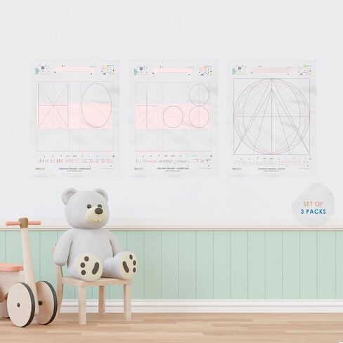 Clear Dry Erase Tracing Board Set – 3 Pack Uppercase & Lowercase Letters, Shapes Learning Poster, Adhesive-Free Small Whiteboard for Kids, Sticks to Any Surface, for Preschool & KG-2nd Grade in Saudi Arabia