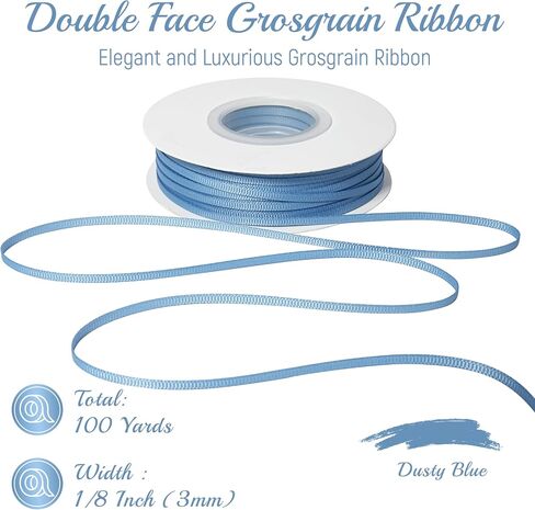MAYREEL 1/8 Inch Dusty Blue Grosgrain Ribbon Thin Slate Blue for Crafts Gift Wrapping Sewing Wedding Decor Hair Accessories Party Favor Decorations 100 Yards in Kuwait