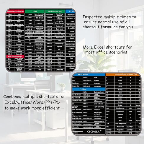 Excel Cheat Sheet Desk Pad - PS/CAD/Word/PPT/Excel Keyboard Shortcut Mouse Pad, Multifunctional Shortcut Key Desk Mat, PC Office Spreadsheet Keyboard Mat(27.5 * 11.8 * 0.08 in) in Saudi Arabia