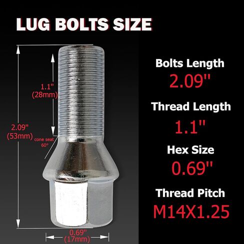 MYCHEINSEN m12x1.25 OEM/Stock Wheel Lug Bolts,Upgrade 19mm Hex Length 26mm,20pc Lug Bolts Replace# 611-005 for 2014-2022 Jeep Cherokee,Compatible with Dodge Dart, Compass, Renegade, Chrysler(Silver) in Kuwait