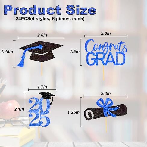 التخرج Cupcake Toppers 2025 تخرج كعكة القبعات العليا لزخارف الحفلات في كلية الثانوية العليا 24 مساءً (أسود وأزرق) in Kuwait