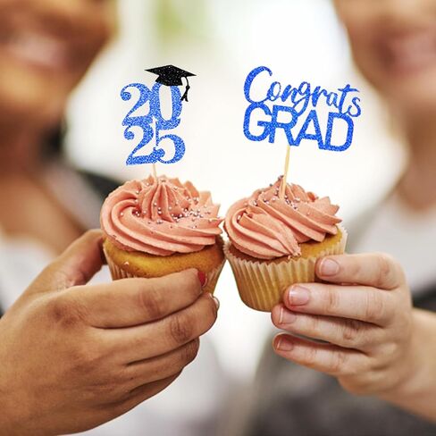 التخرج Cupcake Toppers 2025 تخرج كعكة القبعات العليا لزخارف الحفلات في كلية الثانوية العليا 24 مساءً (أسود وأزرق) in Kuwait