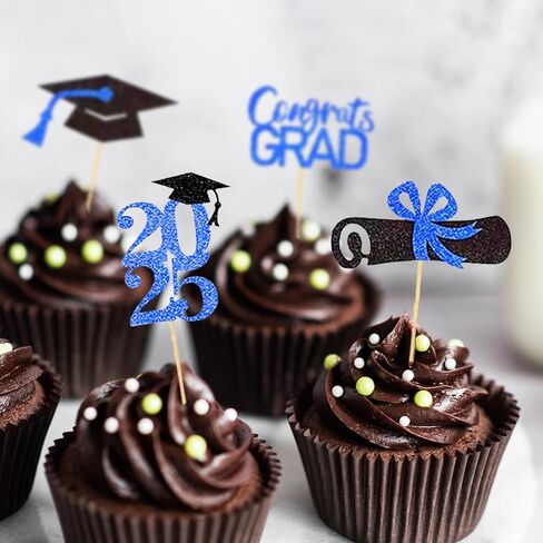 التخرج Cupcake Toppers 2025 تخرج كعكة القبعات العليا لزخارف الحفلات في كلية الثانوية العليا 24 مساءً (أسود وأزرق) in Kuwait