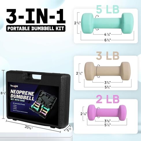 Yes4All Dumbbell Neoprene Set With Case, Weights Dumbbells Set & Hand Weights for Women, Weights Set Exercise & Fitness Dumbbells for Home Gym - 14LB & 20 LB Weights Combo in Saudi Arabia