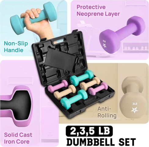 Yes4All Dumbbell Neoprene Set With Case, Weights Dumbbells Set & Hand Weights for Women, Weights Set Exercise & Fitness Dumbbells for Home Gym - 14LB & 20 LB Weights Combo in Saudi Arabia